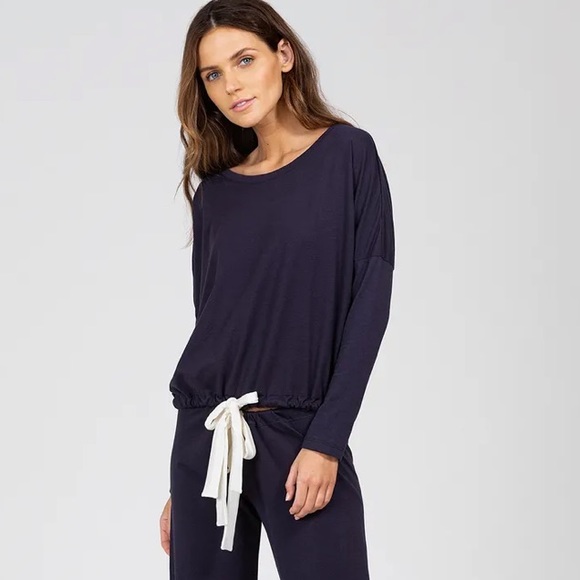 Eberjey heather cotton blend slouchy top in navy size s - Picture 1 of 4